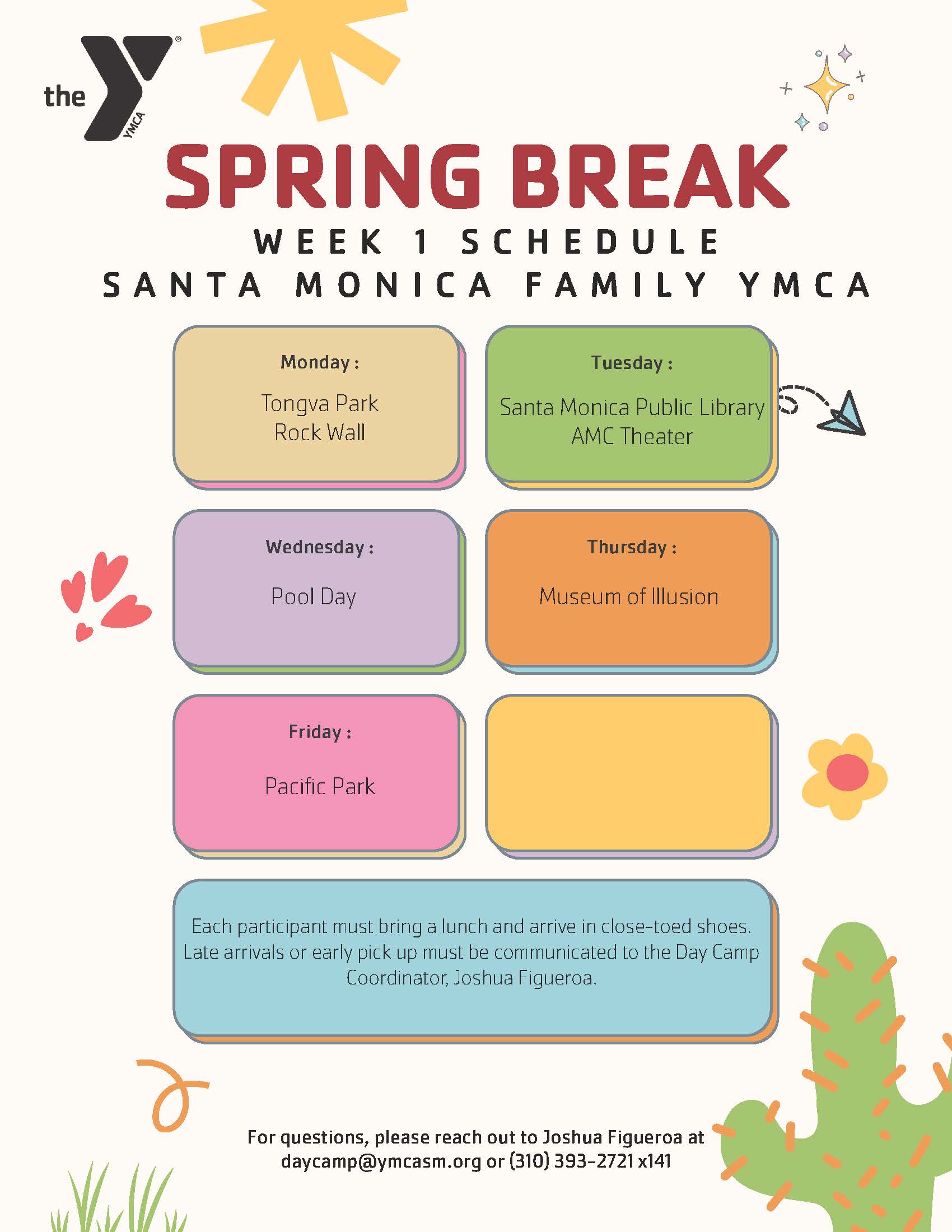 Spring Break Mini Day Camp Schedule - Week 1