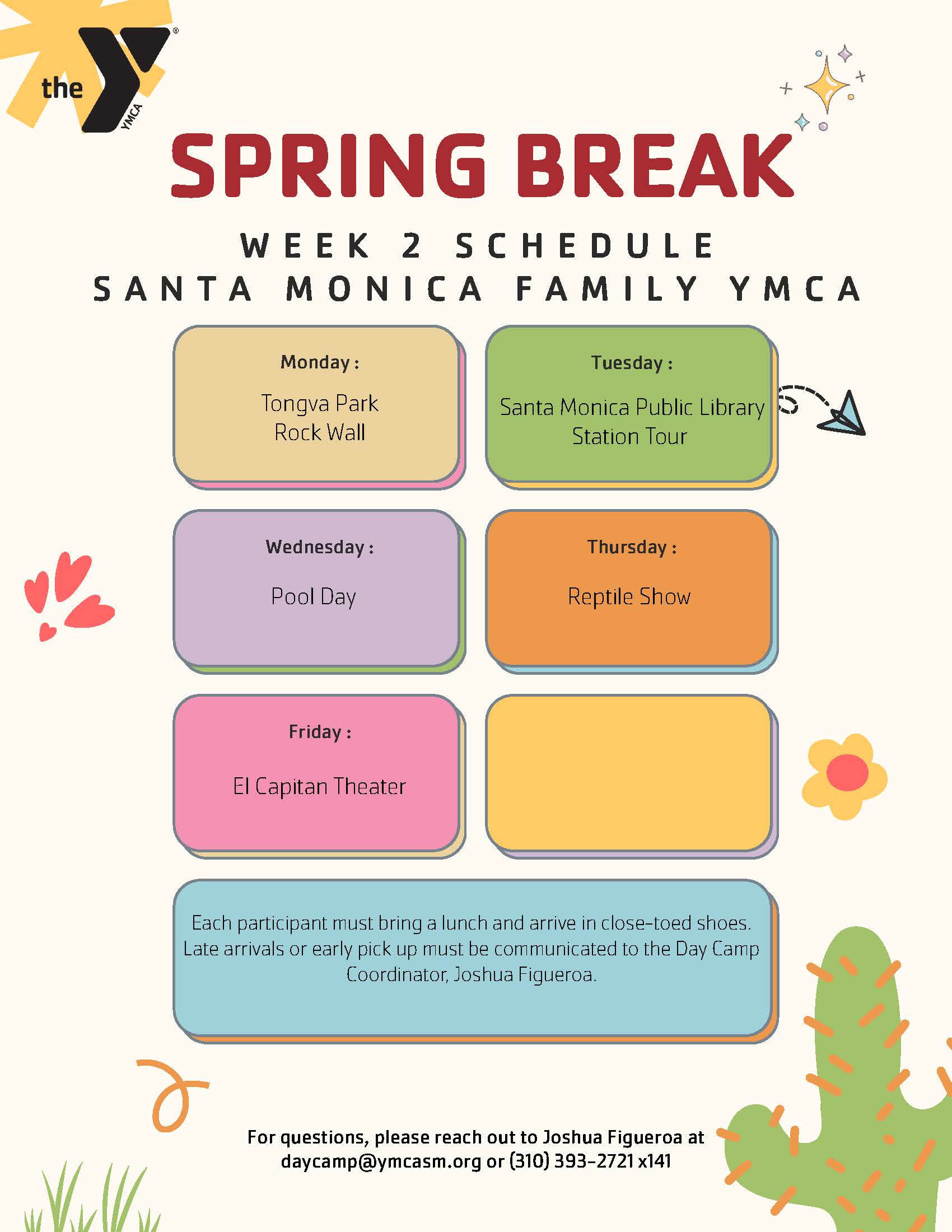 Spring Break Mini Day Camp Schedule - Week 2